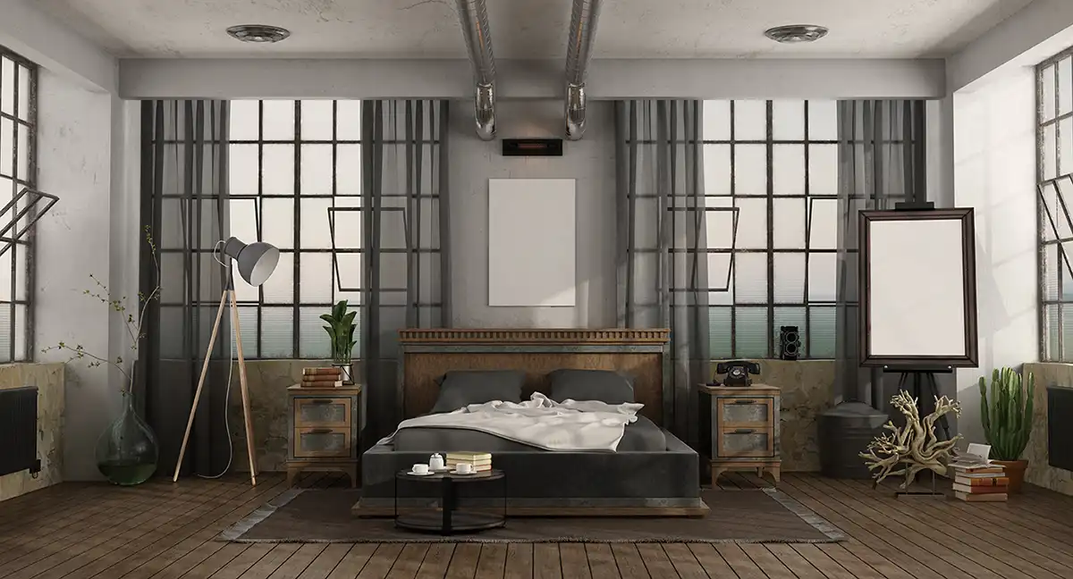 Industrial style bedroom design